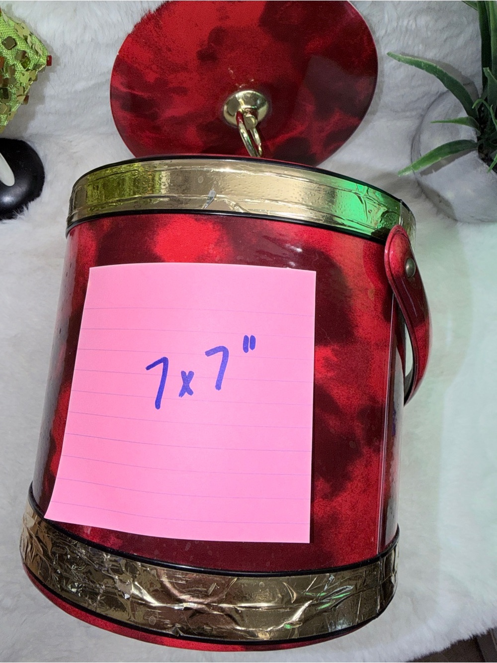 Retro Red Tortoiseshell Vintage Ice Bucket w/Gold Foil Trim Mid Century Modern ๐ - Picture 7 of 7